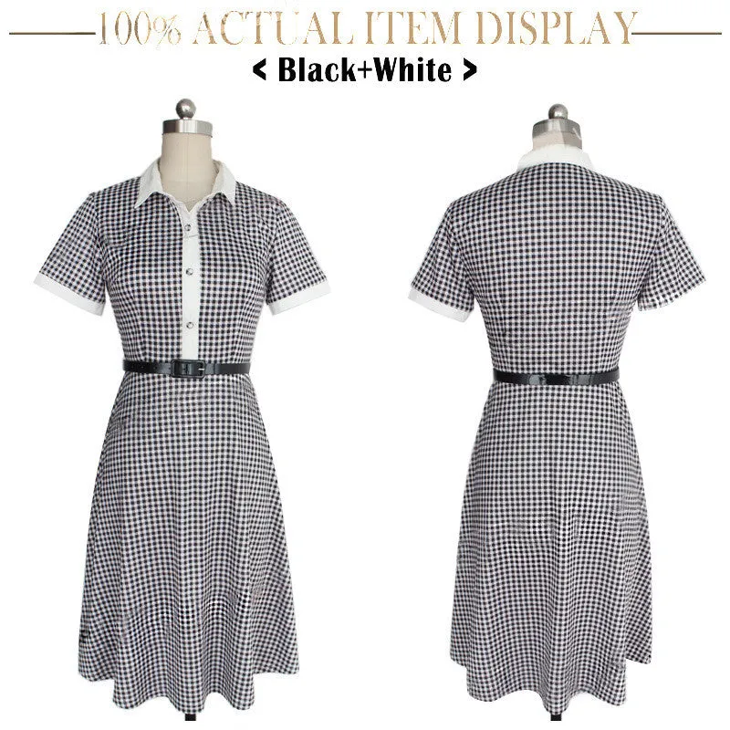 VenusFox Plaid Short Sleeve Above knee Dress