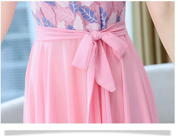 VenusFox Summer New Arrival Elegant Hot Sale Round Collar Lace Chiffon Long Women Dresses  M-4XL