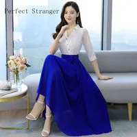 VenusFox Summer New Arrival Elegant Hot Sale Round Collar Lace Chiffon Long Women Dresses  M-4XL