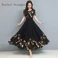 VenusFox Summer New Arrival Elegant Hot Sale Round Collar Lace Chiffon Long Women Dresses  M-4XL