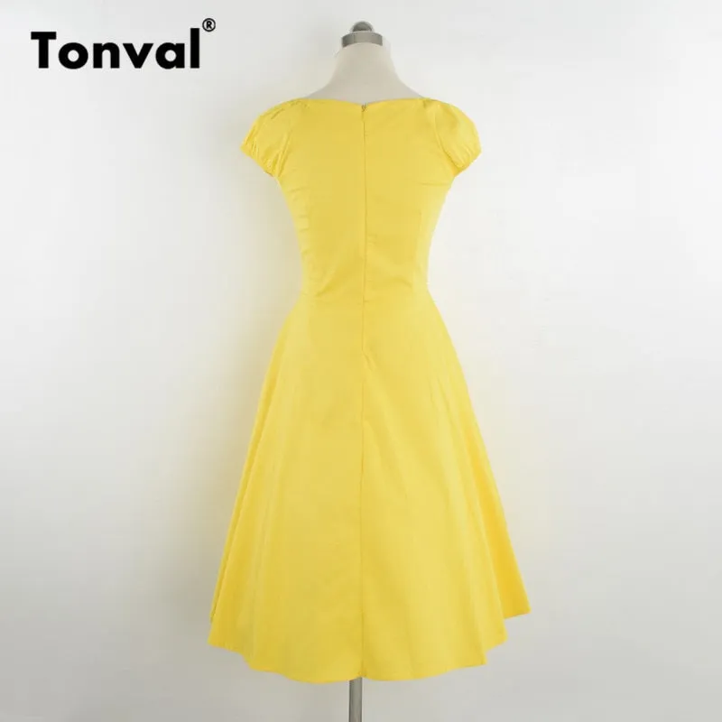 VenusFox Vintage Polka Dot Yellow Dress