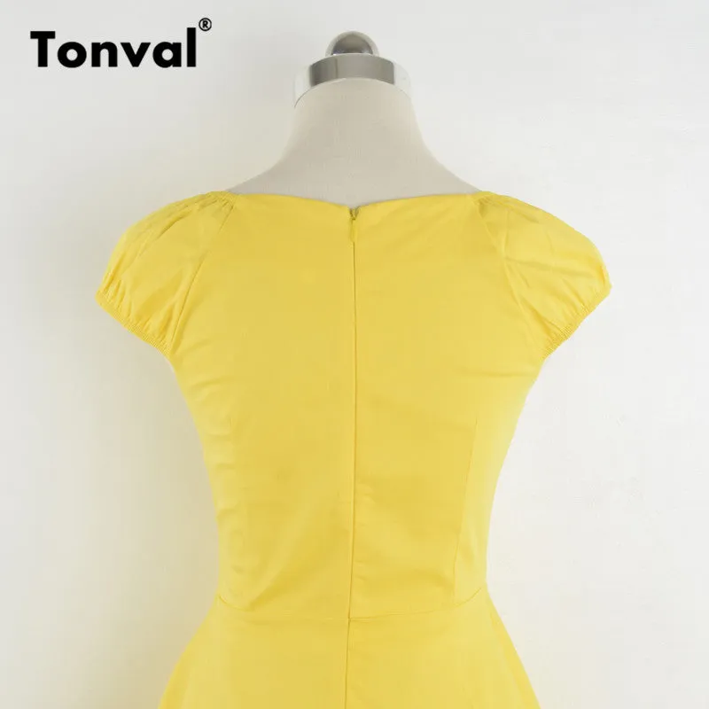 VenusFox Vintage Polka Dot Yellow Dress