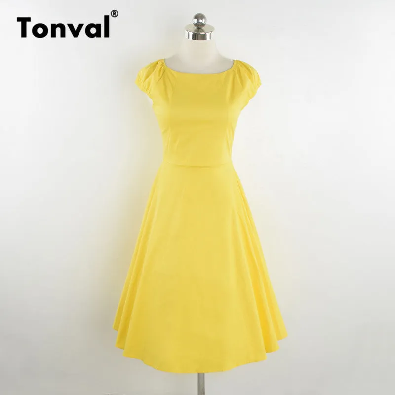 VenusFox Vintage Polka Dot Yellow Dress