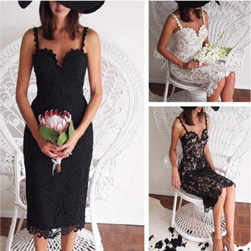 VenusFox White/ Black Sexy Sleeveless Lace Party dress