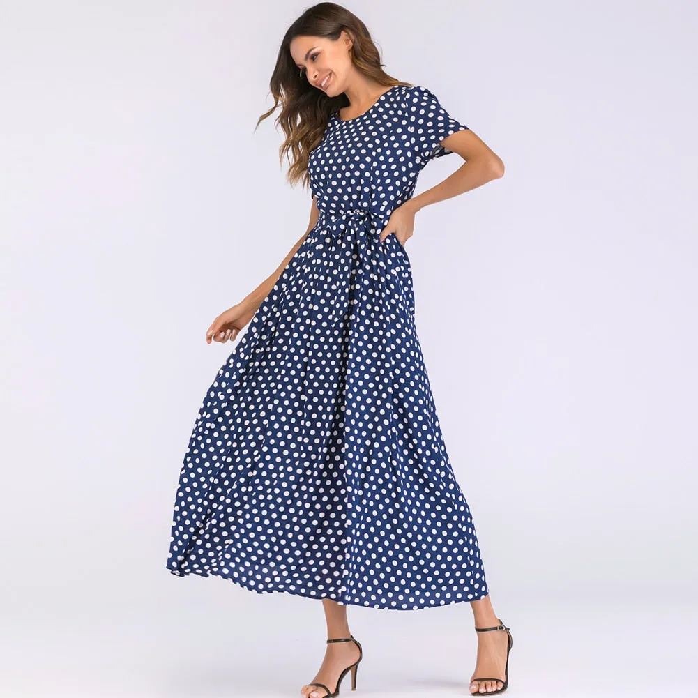 VenusFox Women Vintage Polka Dot  Maxi Long Dress