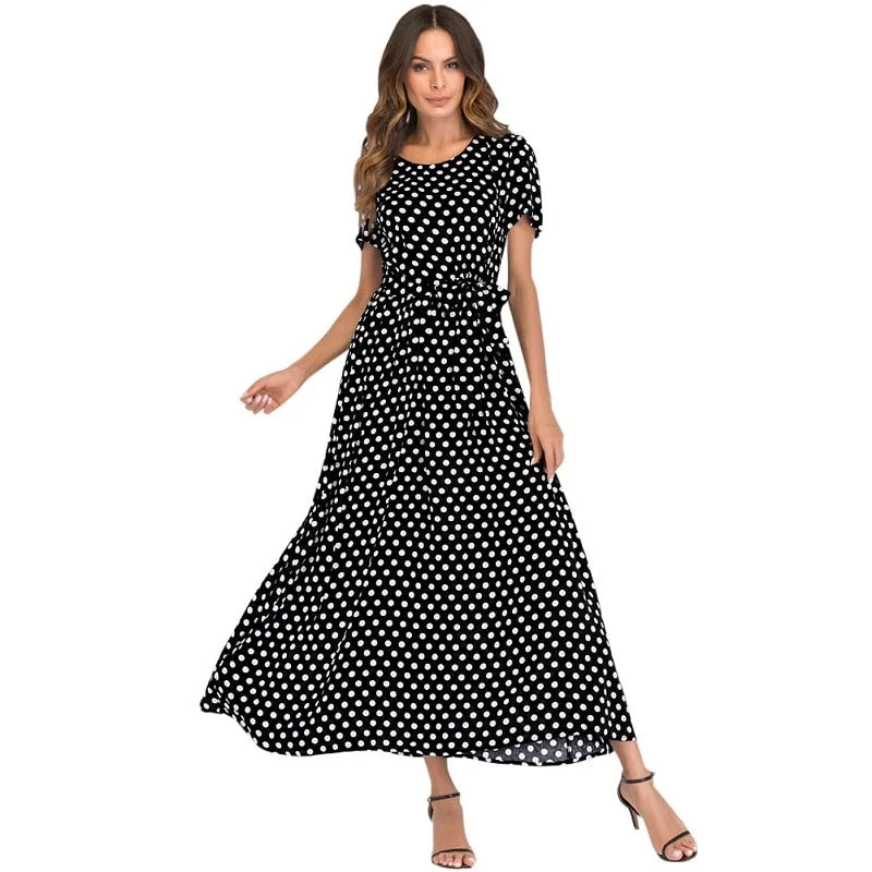 VenusFox Women Vintage Polka Dot  Maxi Long Dress