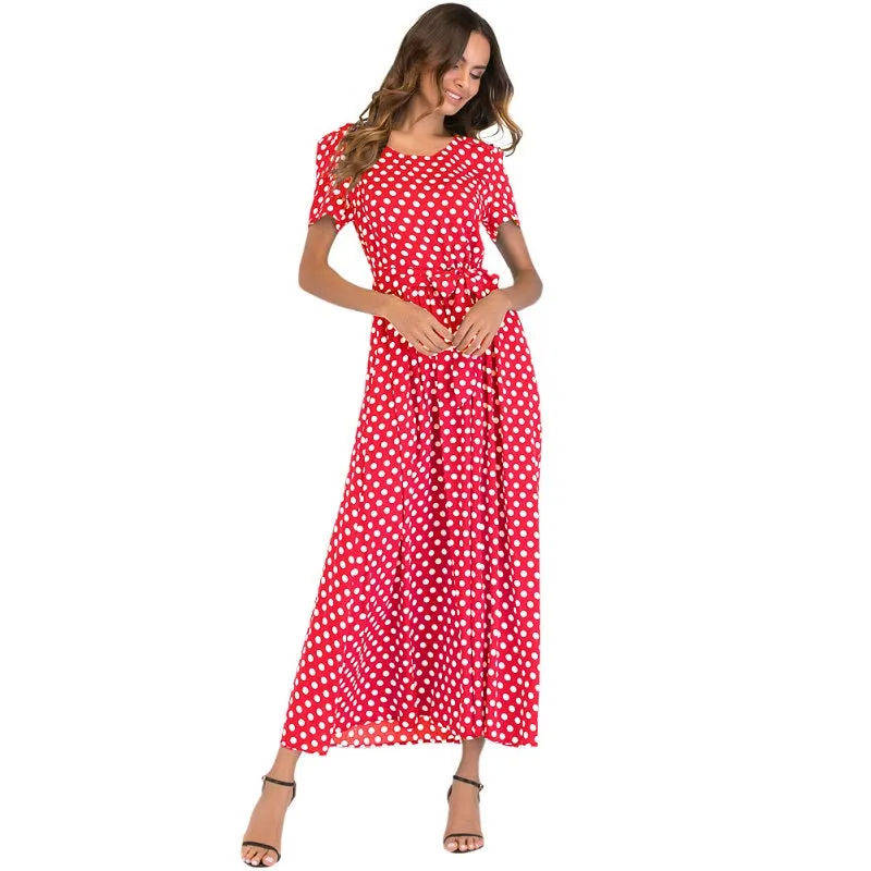 VenusFox Women Vintage Polka Dot  Maxi Long Dress