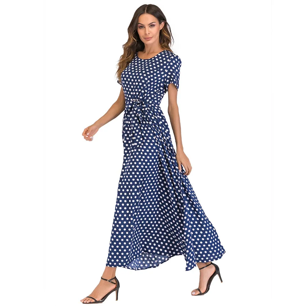 VenusFox Women Vintage Polka Dot  Maxi Long Dress