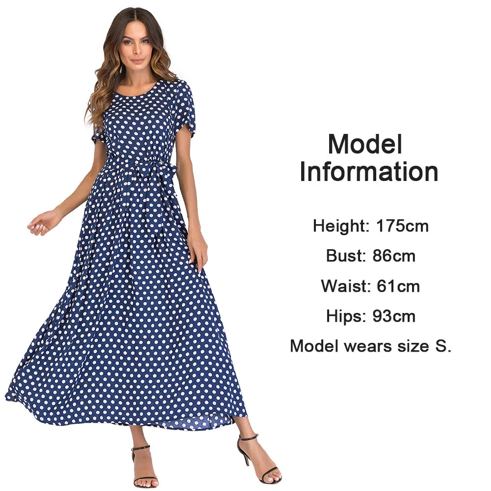 VenusFox Women Vintage Polka Dot  Maxi Long Dress