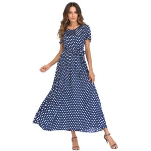 VenusFox Women Vintage Polka Dot  Maxi Long Dress