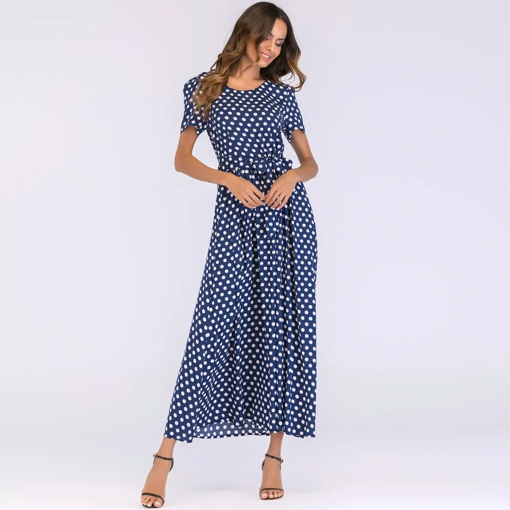 VenusFox Women Vintage Polka Dot  Maxi Long Dress