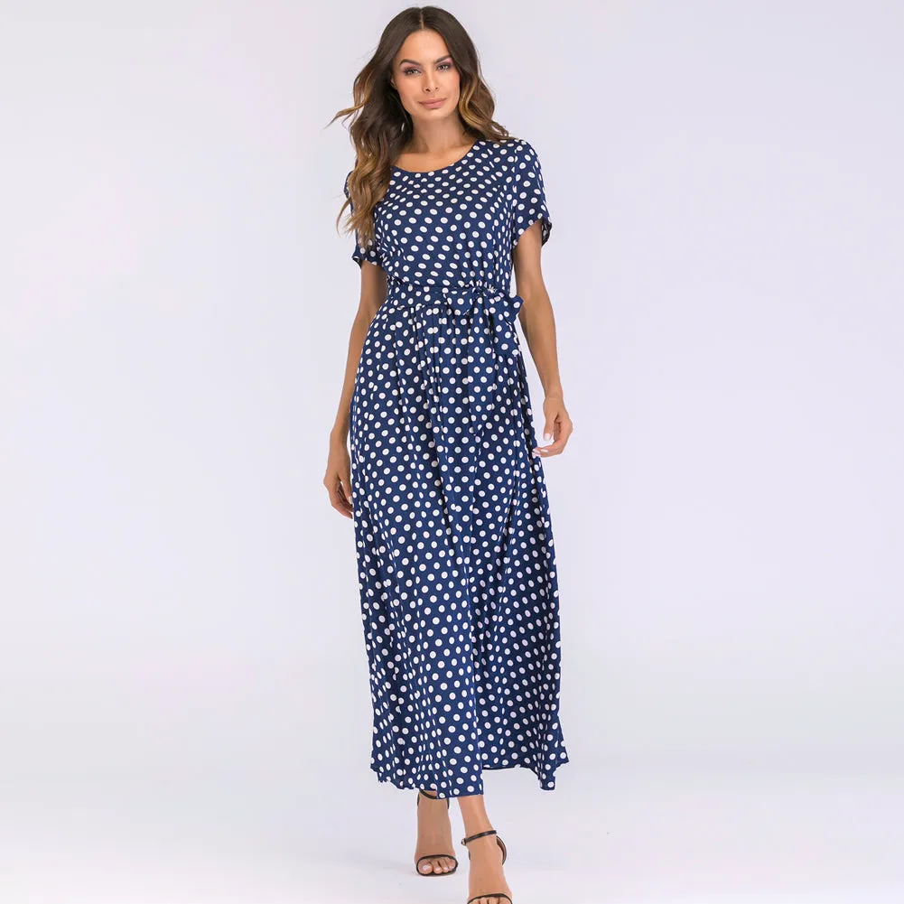 VenusFox Women Vintage Polka Dot  Maxi Long Dress