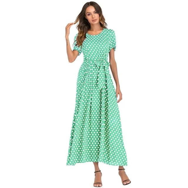 VenusFox Women Vintage Polka Dot  Maxi Long Dress