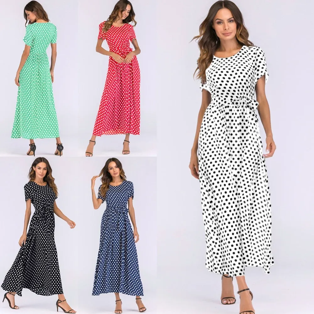 VenusFox Women Vintage Polka Dot  Maxi Long Dress