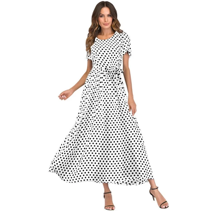 VenusFox Women Vintage Polka Dot  Maxi Long Dress