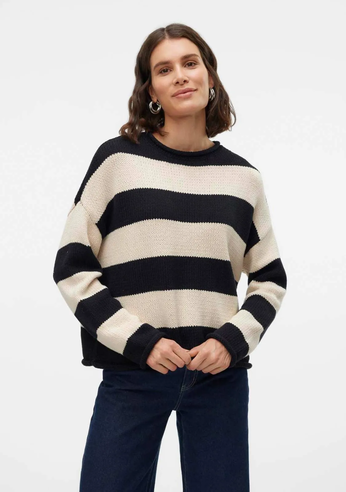 VMLeonora LS Rolledge Striped Sweater