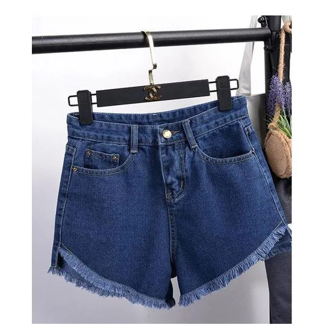 Women Wide Leg Denim Shorts With Belt Loops - C083KMS