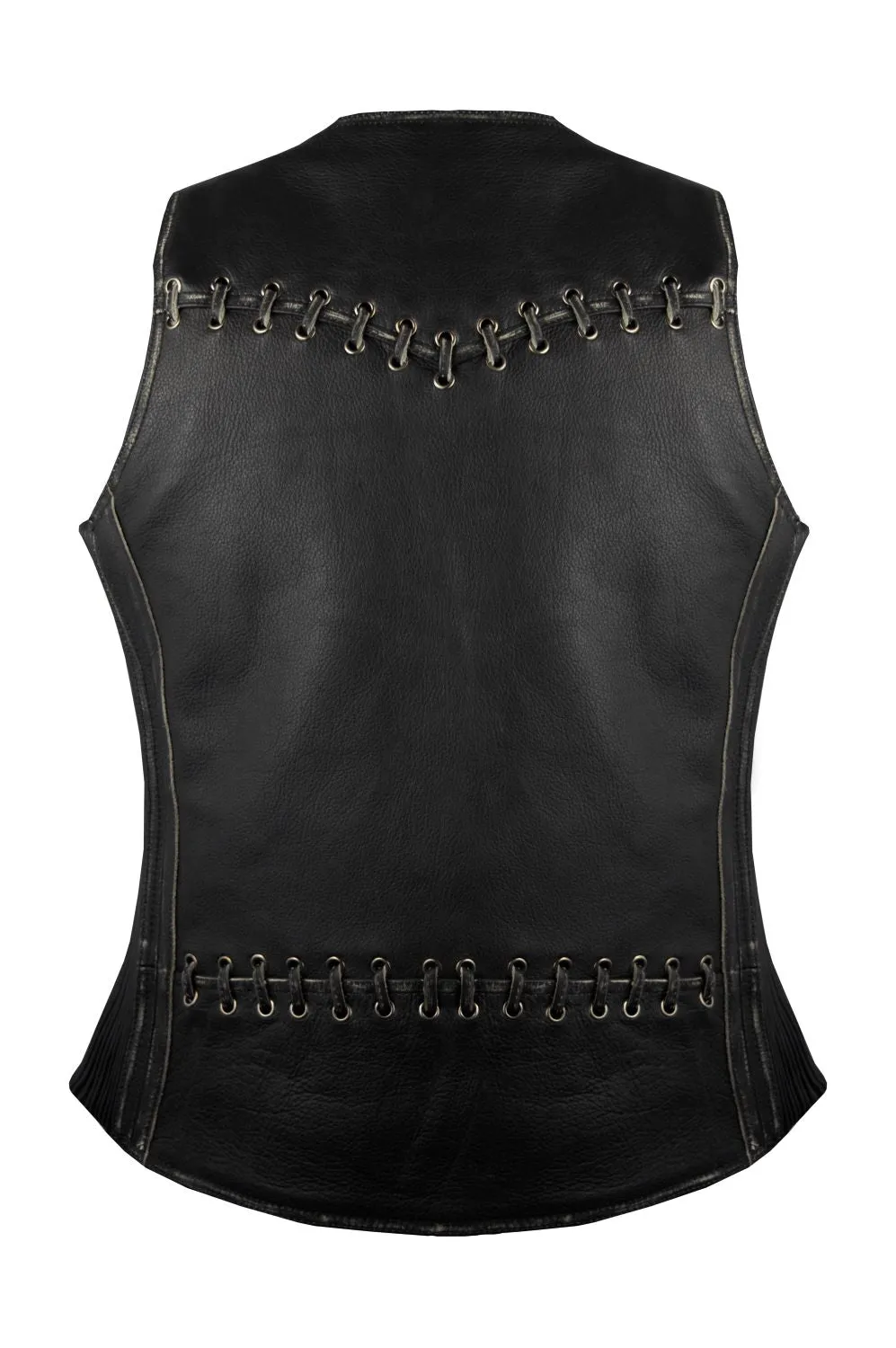 Women Zipper Vest - Stretchable Sides, Conceal Carry Pockets, Premium Naked Cowhide Leather