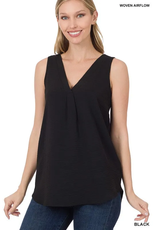 Woven Airflow V-Neck Sleeveless Top