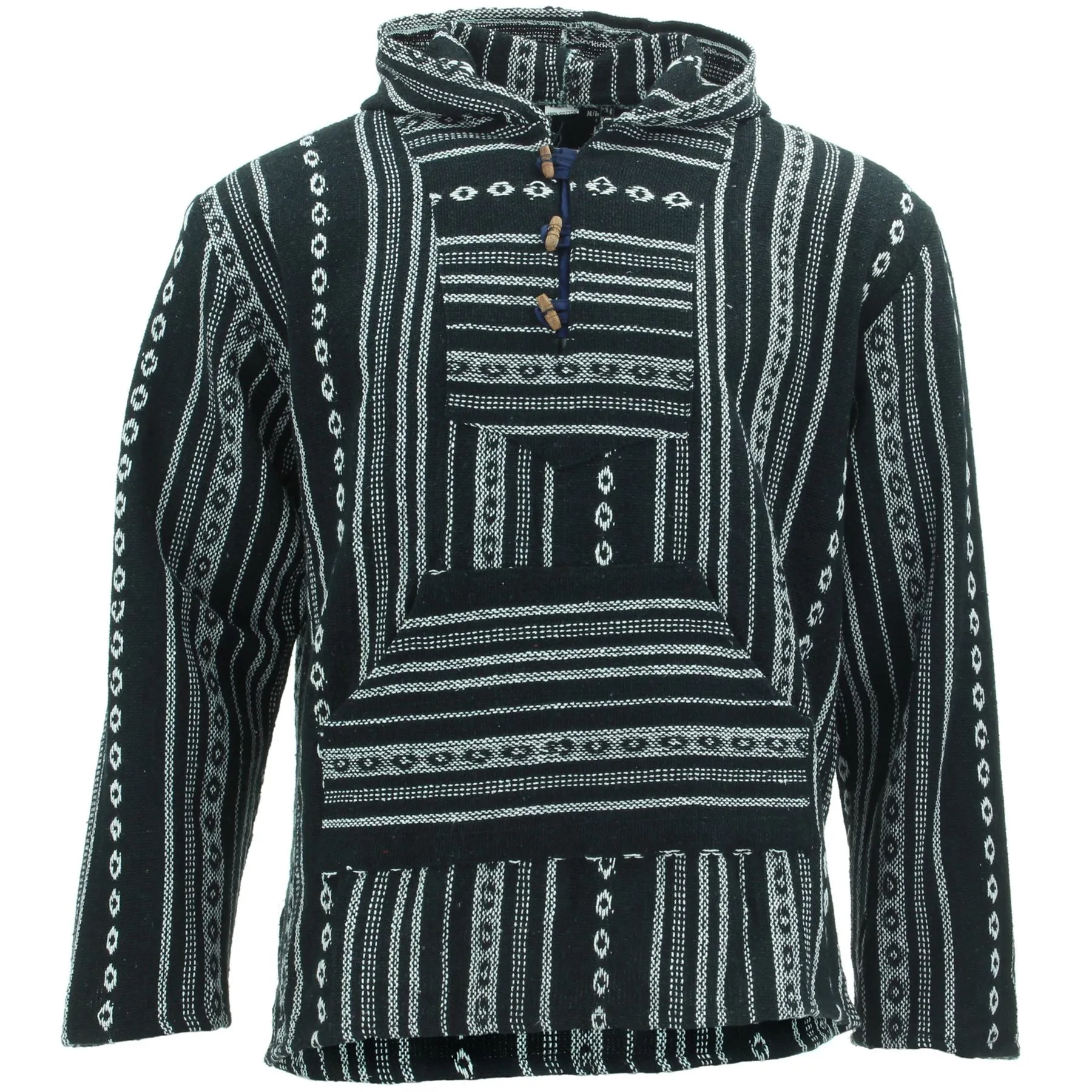 Woven Cotton Baja Hoodie - Black & White