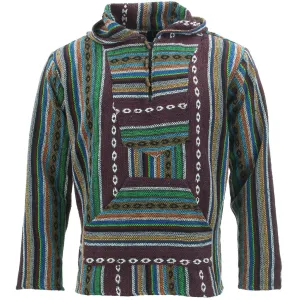 Woven Cotton Baja Hoodie - Maroon, Blue & Green